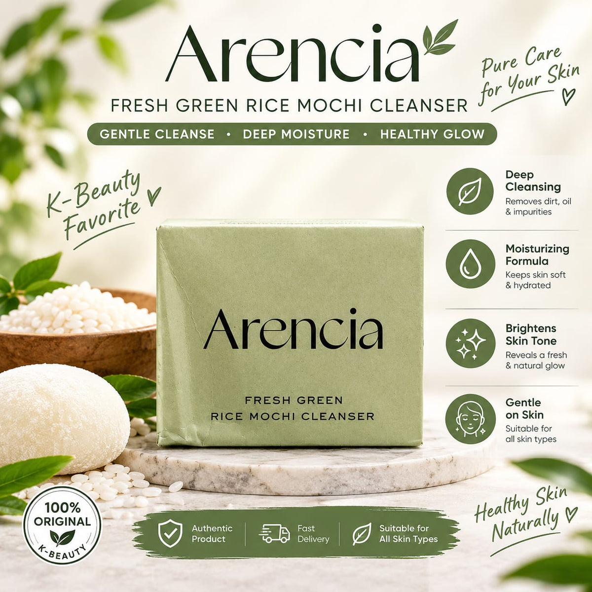 ARENCIA FRESH GREEN RICE MOCHI CLEANSER 120GM
